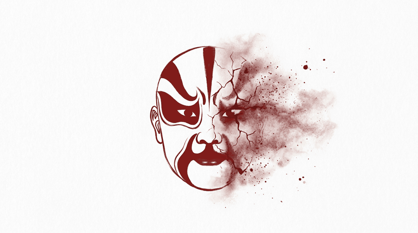 Overwall vs NordVPN — ink wash illustration of a dissolving opera mask